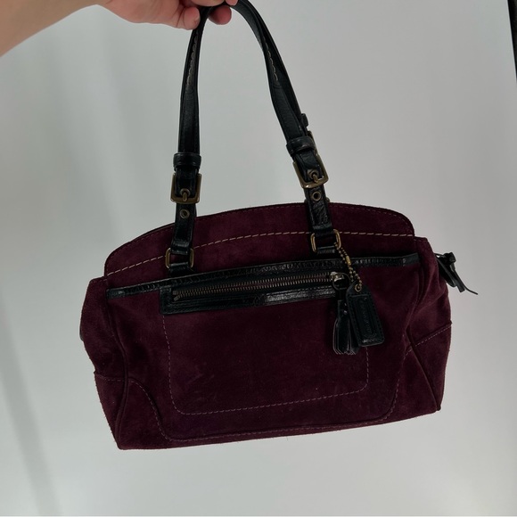 Coach Hamilton Burgundy Suede Leather Tote Bag Satchel Style 7474 Excellent - Picture 2 of 16